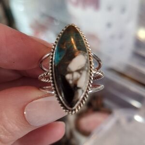 Silver and Black Stone Women's Ring